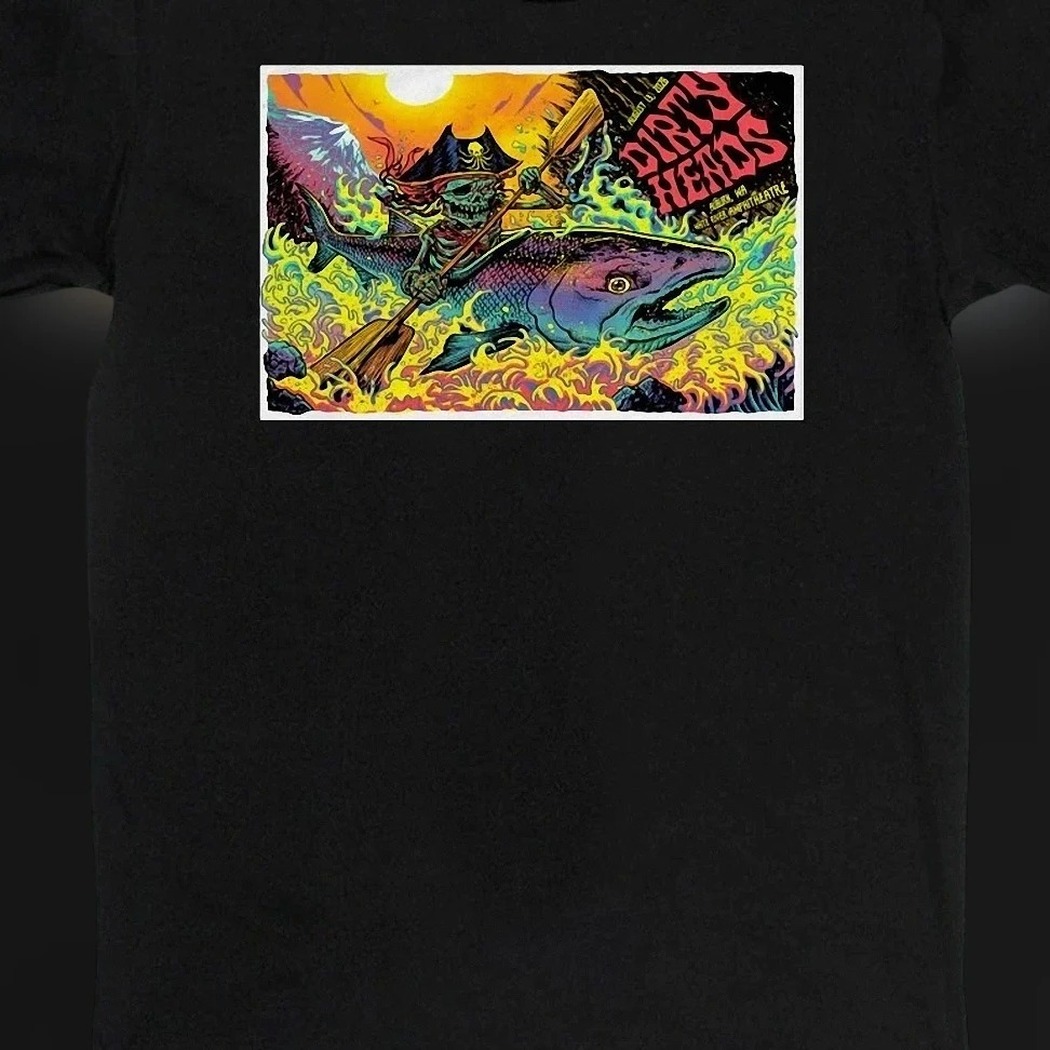 Dirty Heads Band Concert Graphic Tee Psychedelic Skeleton Salmon Music Tour Shirt