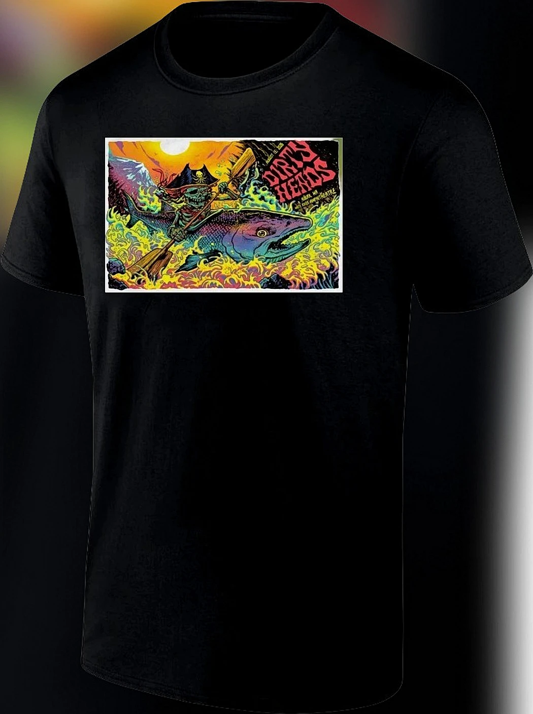 Dirty Heads Band Tee Psychedelic Skeleton Fish Tour Concert Merch Graphic T-Shirt