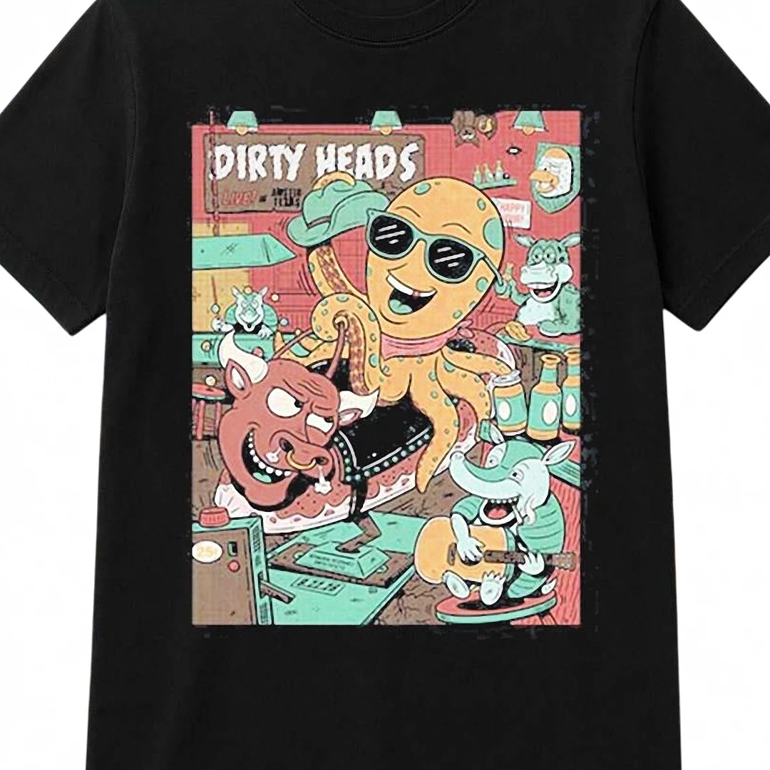 Dirty Heads Octopus Bull Riding Graphic Tee, Reggae Rock Band Concert Tour T-Shirt for Music Fans
