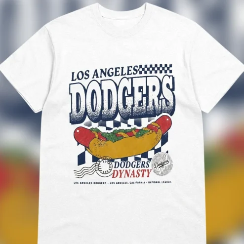 Dodgers Dynasty Hot Dog Los Angeles Baseball Tee, Vintage Retro LA Dodgers Game Day Graphic Shirt