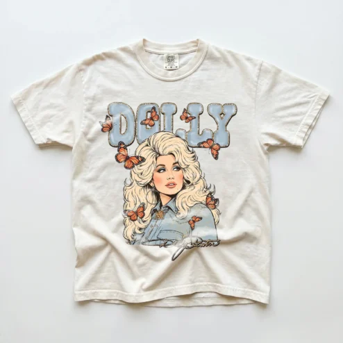 DOLLY Tee Vintage Dolly Parton Graphic T-Shirt, Country Music Western Butterfly Retro Shirt Gift for Fans