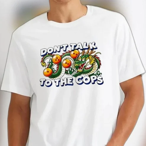 Don't Talk to the Cops Shenron Anime Graphic Tee, Streetwear Dragon Statement T-Shirt