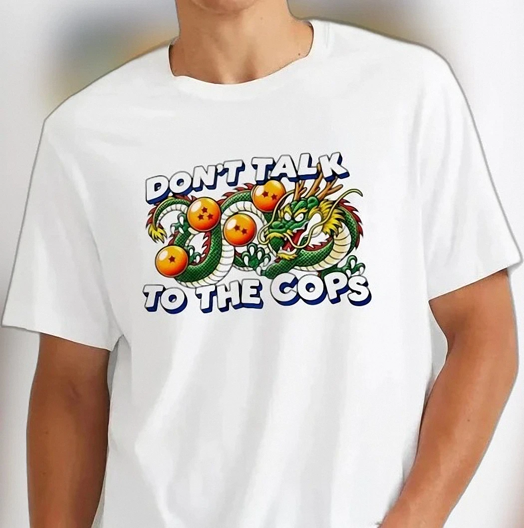 Don't Talk to the Cops Shenron Anime Graphic Tee, Streetwear Dragon Statement T-Shirt