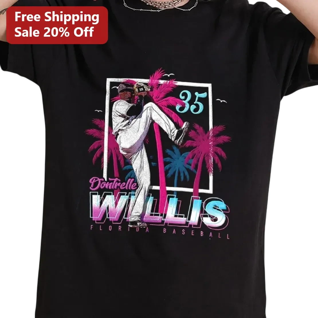 Dontrelle Willis Florida Baseball 35 Retro 90s Pitching Graphic Tee for Marlins Fans