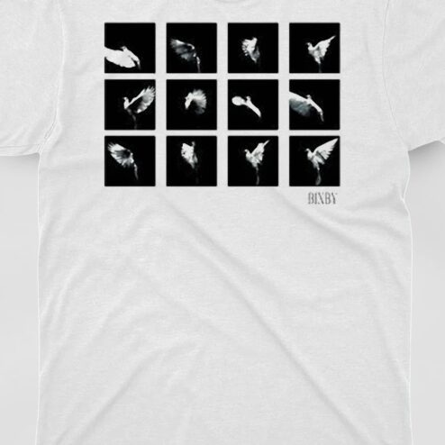 Doves in Flight Grid Graphic Tee Aesthetic Minimalist Peace Bird Shirt for Men and Women