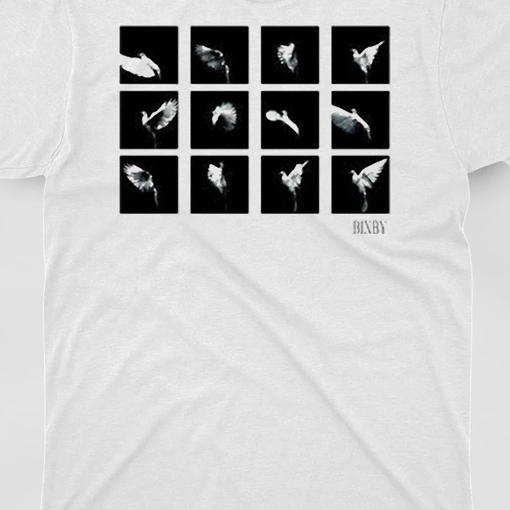 Doves in Flight Grid Graphic Tee Aesthetic Minimalist Peace Bird Shirt for Men and Women