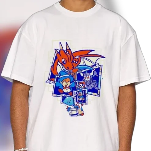 Dragon Quest Characters Tee Retro RPG Slime and Dragon Graphic Shirt Vintage Fantasy Gamer Gift