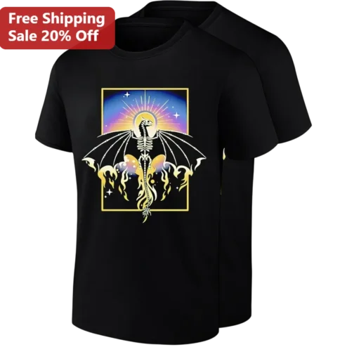 Dragon Skeleton Fantasy Graphic Tee, Celestial Gothic Dragon Bones Art, Halloween Gift for Fantasy Lovers