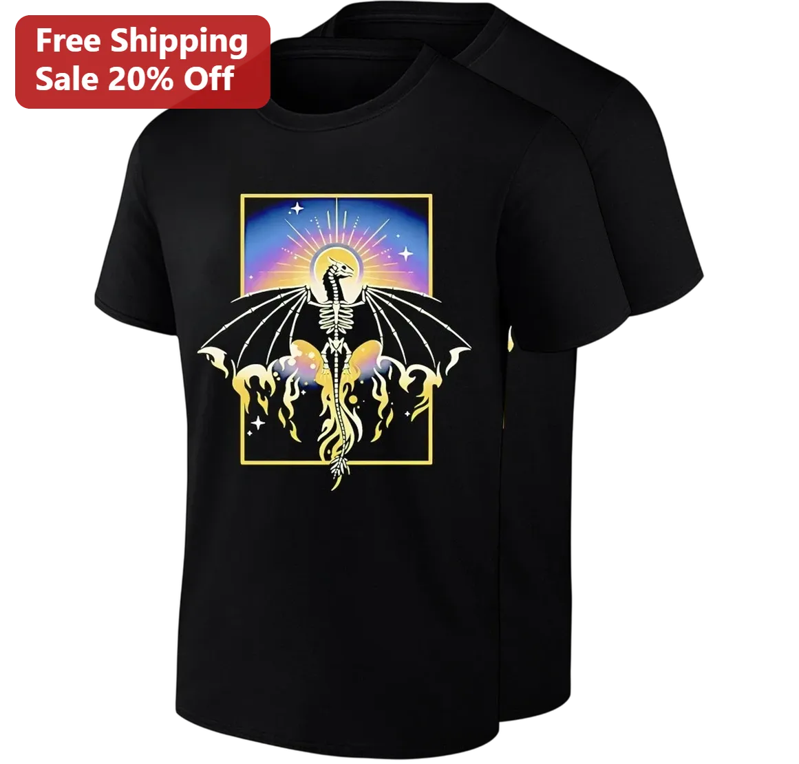 Dragon Skeleton Fantasy Graphic Tee, Celestial Gothic Dragon Bones Art, Halloween Gift for Fantasy Lovers
