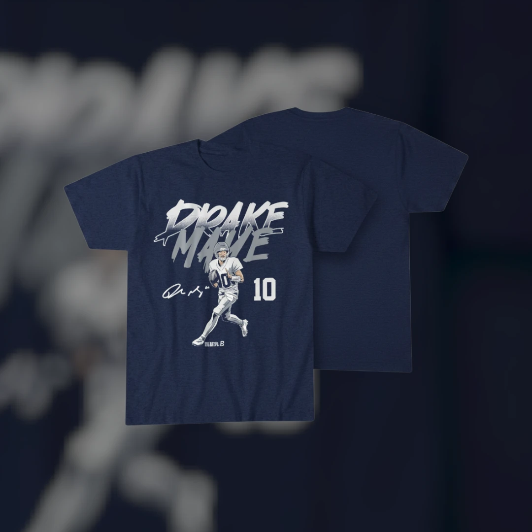Drake Maye Number 10 Football Tee Patriots QB Game Day Shirt with Signature