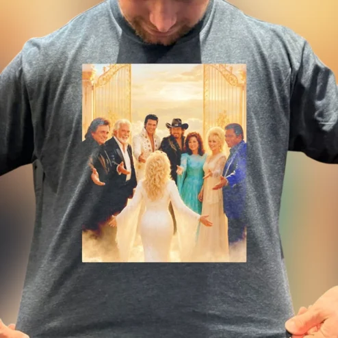 Elvis Presley Johnny Cash Kenny Rogers Country Music Legends Tee, Heaven Gates Memorial Tribute Graphic T-Shirt