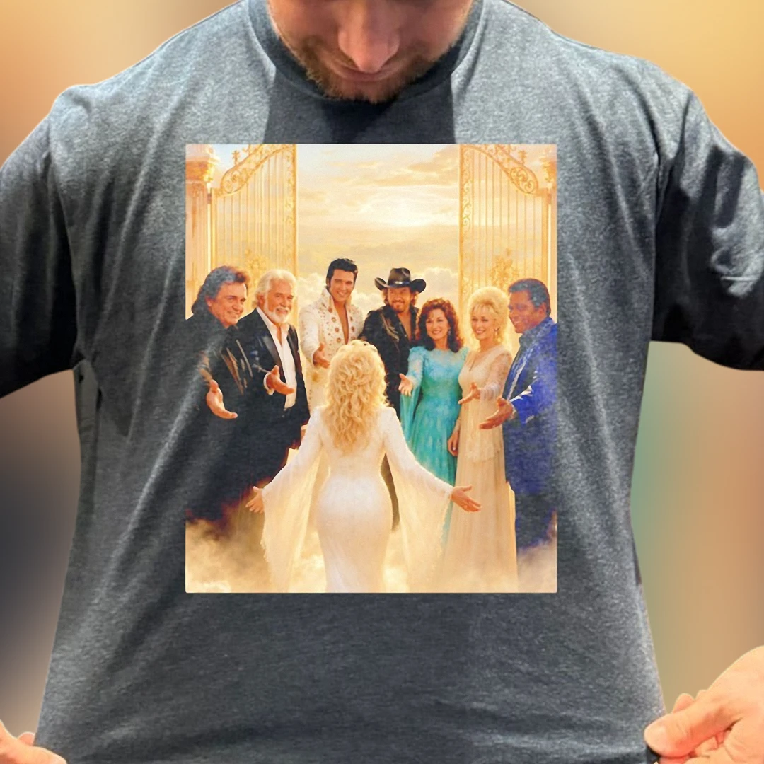 Elvis Presley Johnny Cash Kenny Rogers Country Music Legends Tee, Heaven Gates Memorial Tribute Graphic T-Shirt
