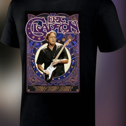Eric Clapton Vintage Tour Tee, Retro Concert Poster Guitar Graphic T-Shirt for Classic Rock Fans