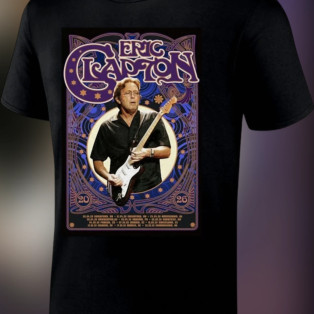 Eric Clapton Vintage Tour Tee, Retro Concert Poster Guitar Graphic T-Shirt for Classic Rock Fans