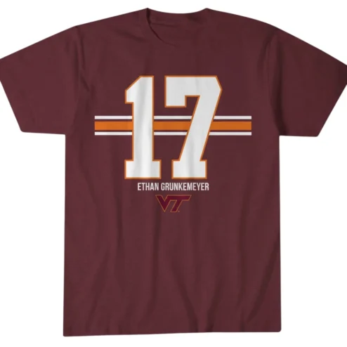 Ethan Grunkemeyer 17 Virginia Tech VT Hokies Football Tee Game Day Fan Gift