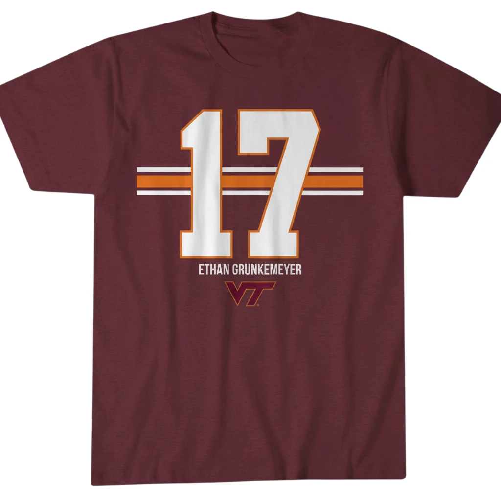 Ethan Grunkemeyer 17 Virginia Tech VT Hokies Football Tee Game Day Fan Gift
