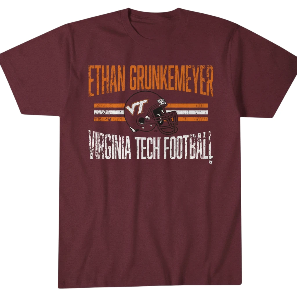 Ethan Grunkemeyer Virginia Tech Football Tee 2026 Hokies QB1 Fan Apparel