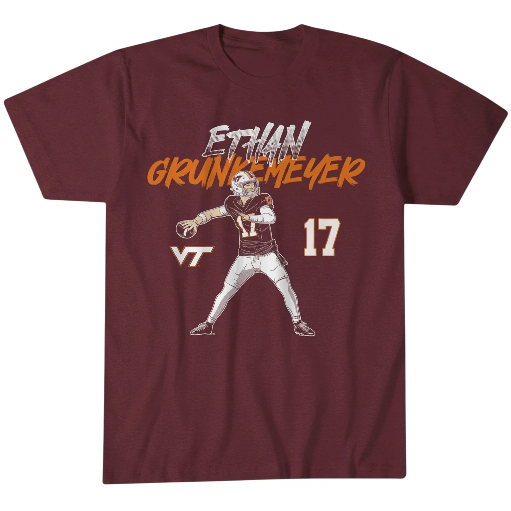 Ethan Grunkemeyer VT 17 Tee Virginia Tech Hokies QB Game Day Football Shirt