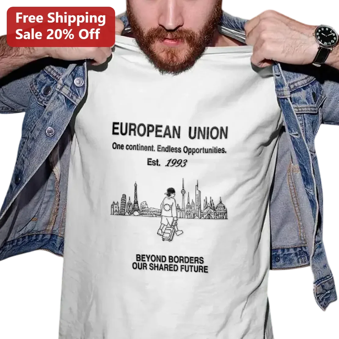 European Union One Continent Endless Opportunities Graphic Tee, Beyond Borders Travel Gift for Europe Lovers