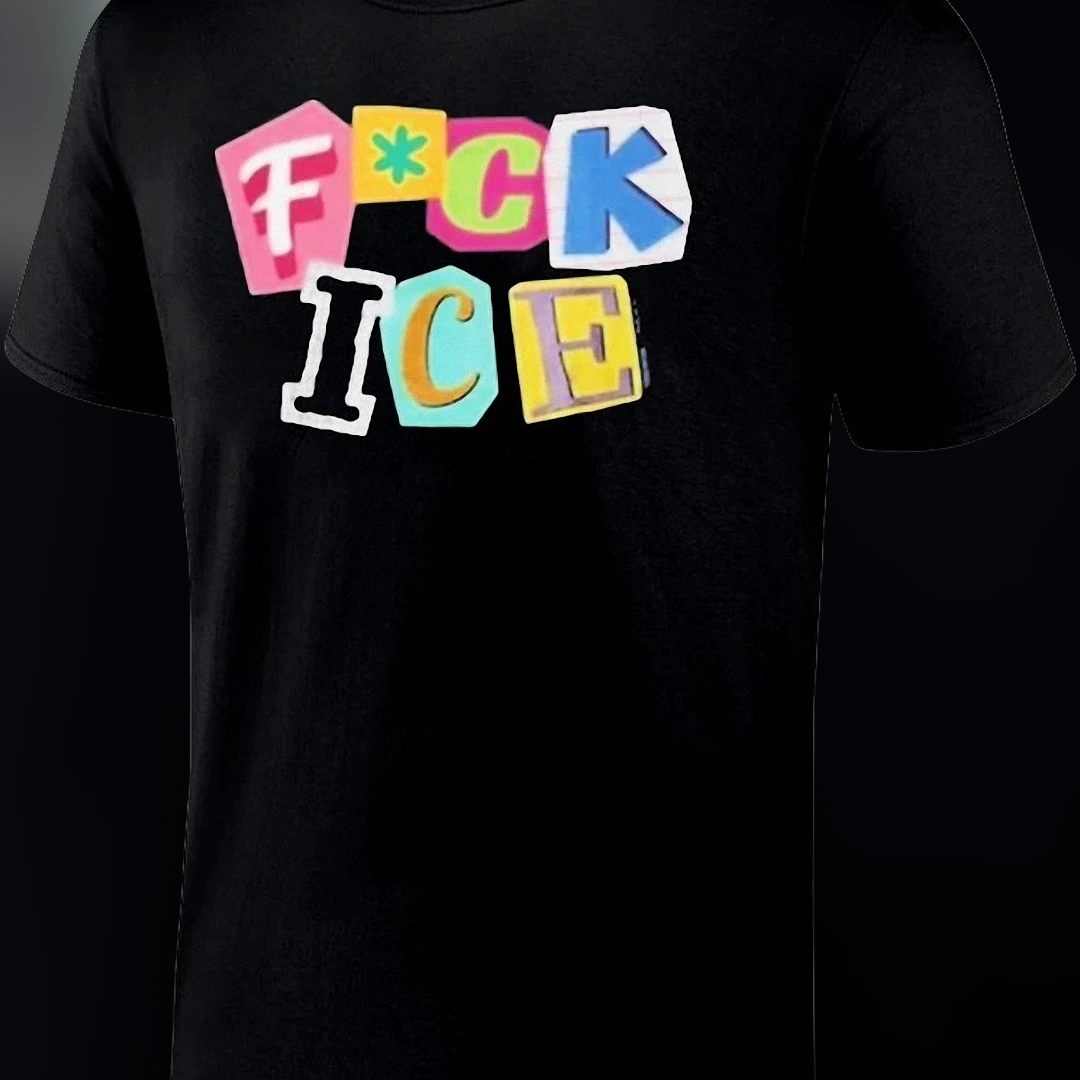 F*CK ICE Anti-ICE Protest Tee, Colorful Cutout Ransom Note Activist Statement Graphic Shirt