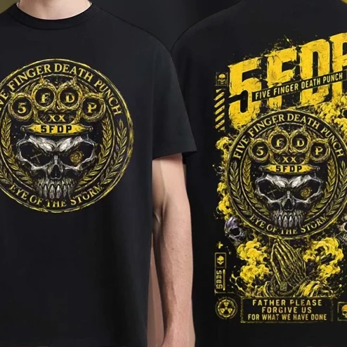 Five Finger Death Punch Eye of the Storm Tee, FFDP Double Sided Heavy Metal Band Graphic T-Shirt