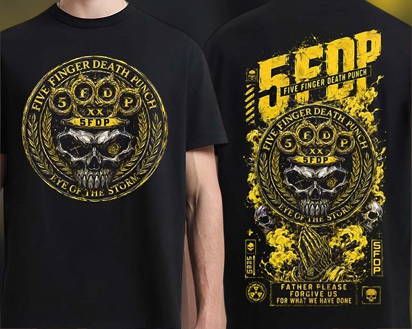 Five Finger Death Punch Eye of the Storm Tee, FFDP Double Sided Heavy Metal Band Graphic T-Shirt