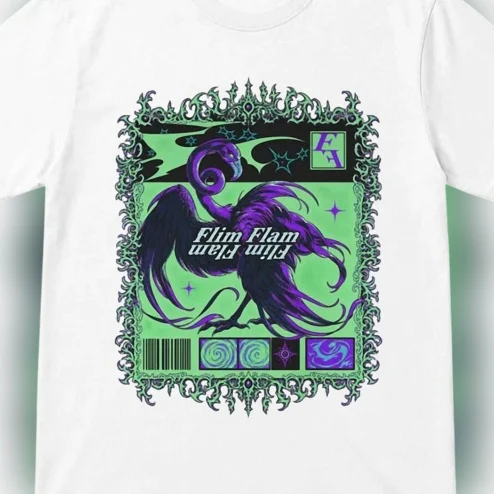 Flim Flam Gothic Flamingo Graphic Tee, Dark Surrealism Occult Bird T-Shirt, Alternative Streetwear Aesthetic Novelty Gift