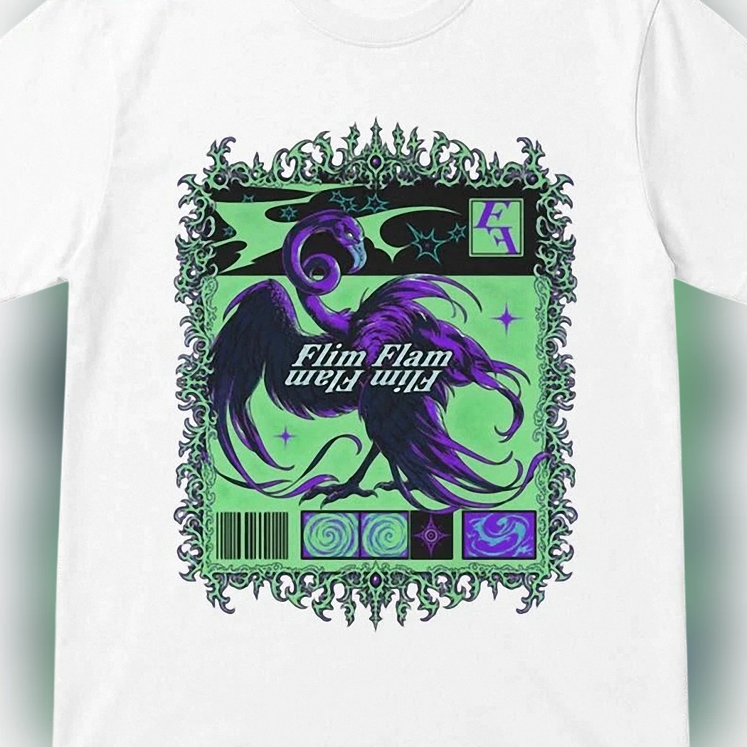 Flim Flam Gothic Flamingo Graphic Tee, Dark Surrealism Occult Bird T-Shirt, Alternative Streetwear Aesthetic Novelty Gift