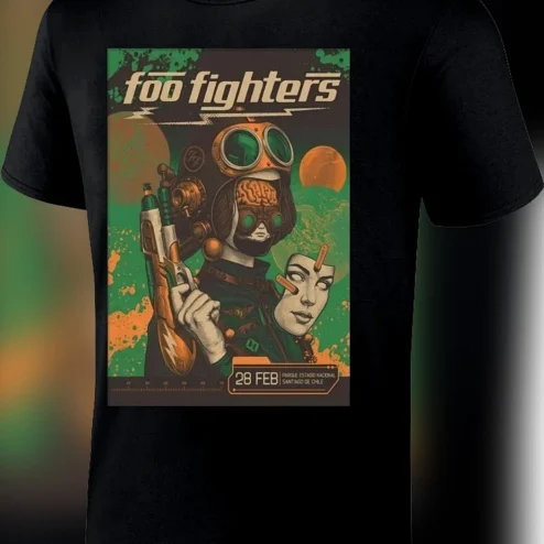 Foo Fighters 28 Feb Santiago De Chile Concert Tee, Parque Estadio Nacional Tour Poster Graphic Shirt