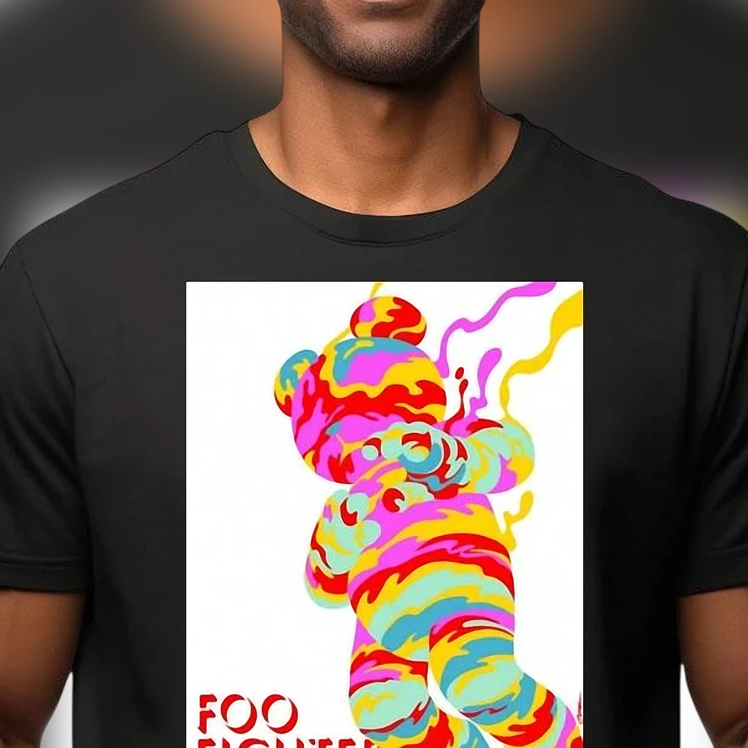 Foo Fighters Band Tee Colorful Abstract Bear Graphic Shirt Rock Music Fan Gift