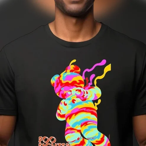 Foo Fighters Band Tee Colorful Melting Bear Graphic Rock Concert Shirt Gift for Fans