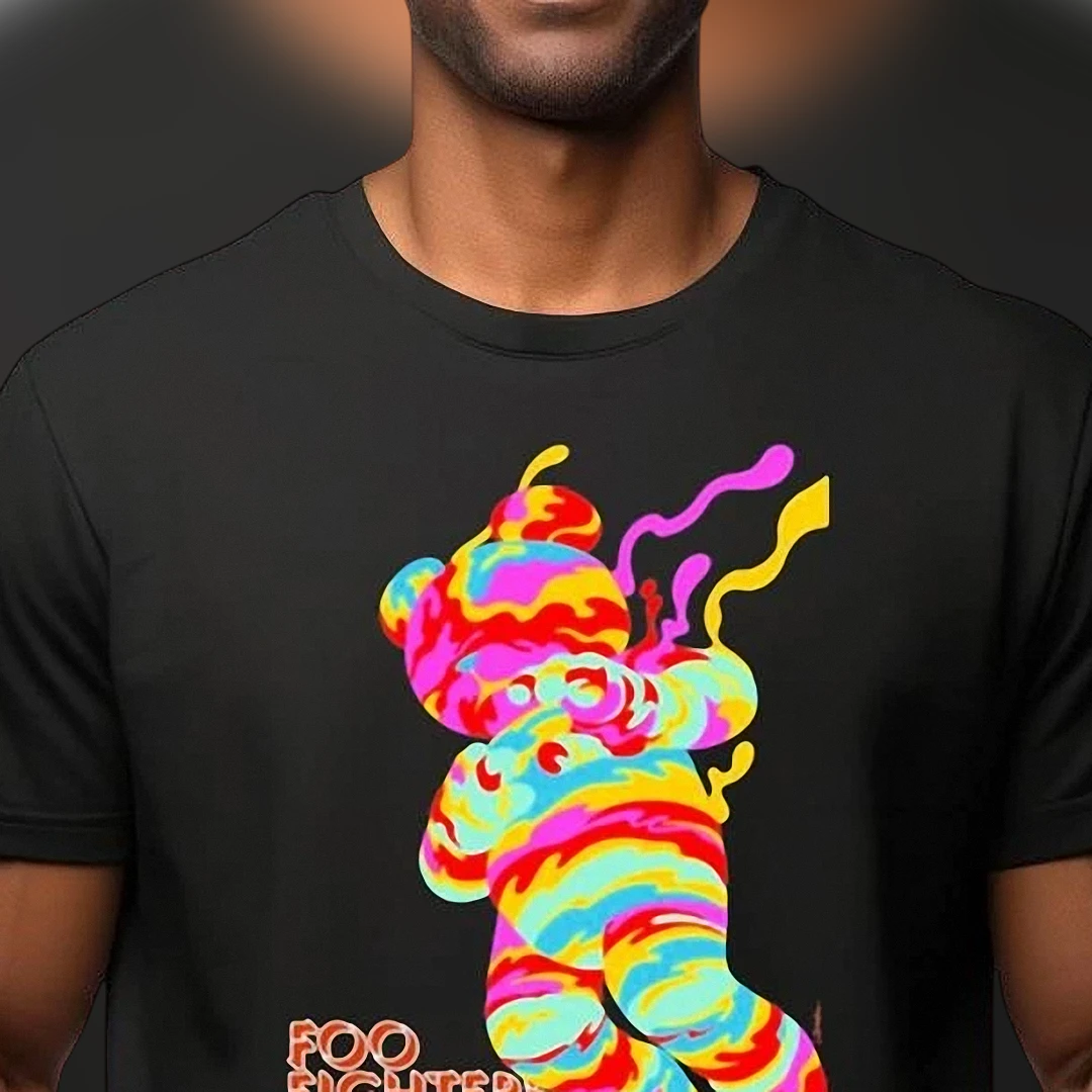 Foo Fighters Band Tee Colorful Melting Bear Graphic Rock Concert Shirt Gift for Fans