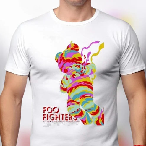 Foo Fighters Band Tee Psychedelic Bear Rock Music Graphic T-Shirt Fan Gift
