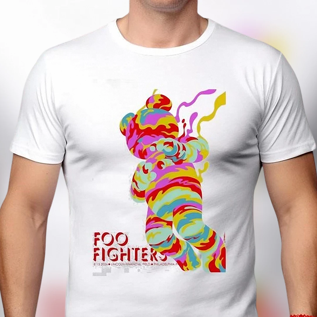 Foo Fighters Band Tee Psychedelic Bear Rock Music Graphic T-Shirt Fan Gift