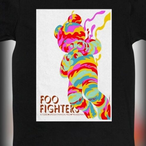 Foo Fighters Band Tee Psychedelic Liquid Bear Concert Tour Graphic Shirt for Music Fans
