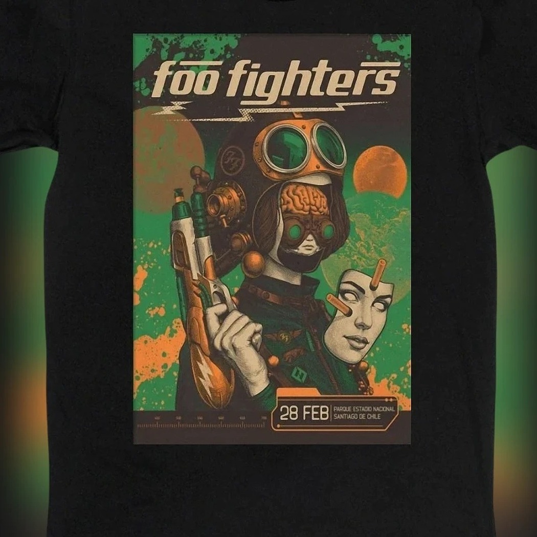 Foo Fighters Santiago Chile 28 Feb Concert Graphic Tee, Retro Sci Fi Rock Band Tour Souvenir T-Shirt