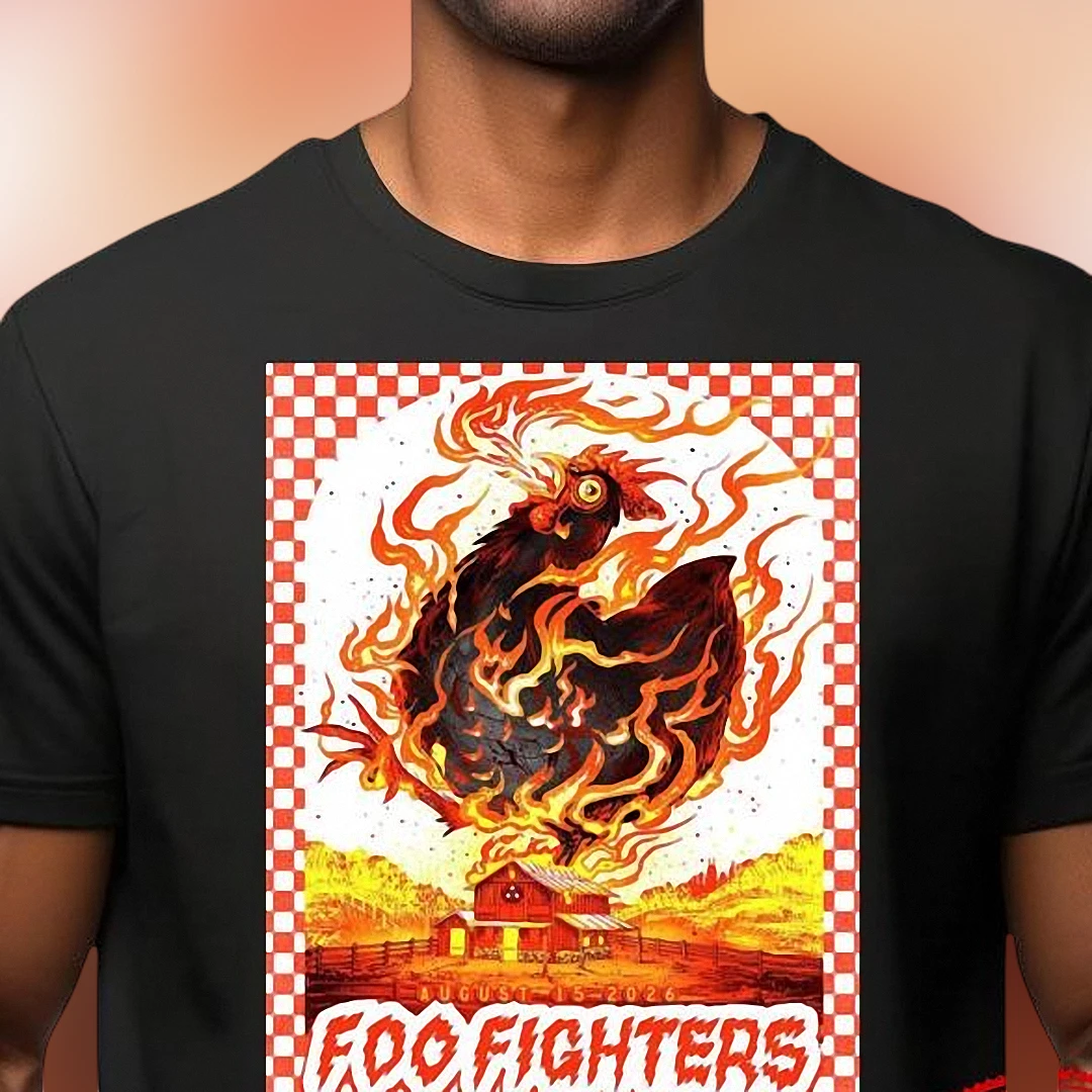 Foo Fighters Tee Vintage Flaming Chicken Rock Band Graphic T-Shirt for Music Fans