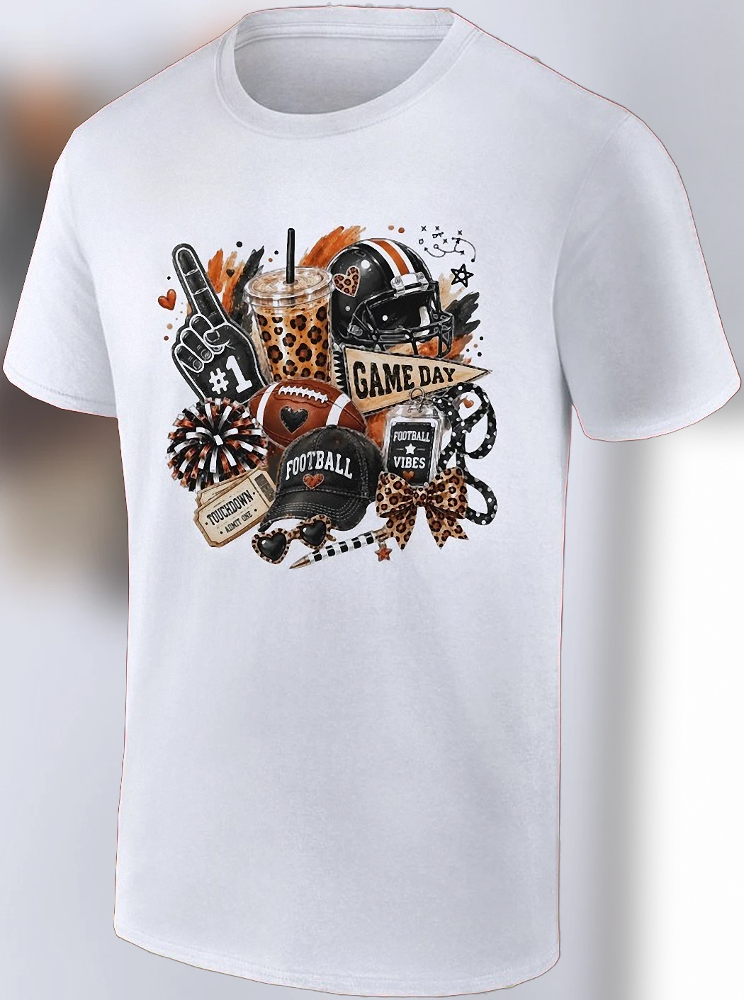 Football Game Day Vibes Leopard Graphic Tee, Retro Touchdown Tailgate Stadium Shirt for Fans