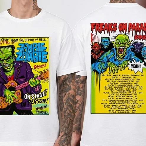 Freaks On Parade 2026 Tour Tee, Vintage Zombie Frankenstein Graphic Concert T-Shirt