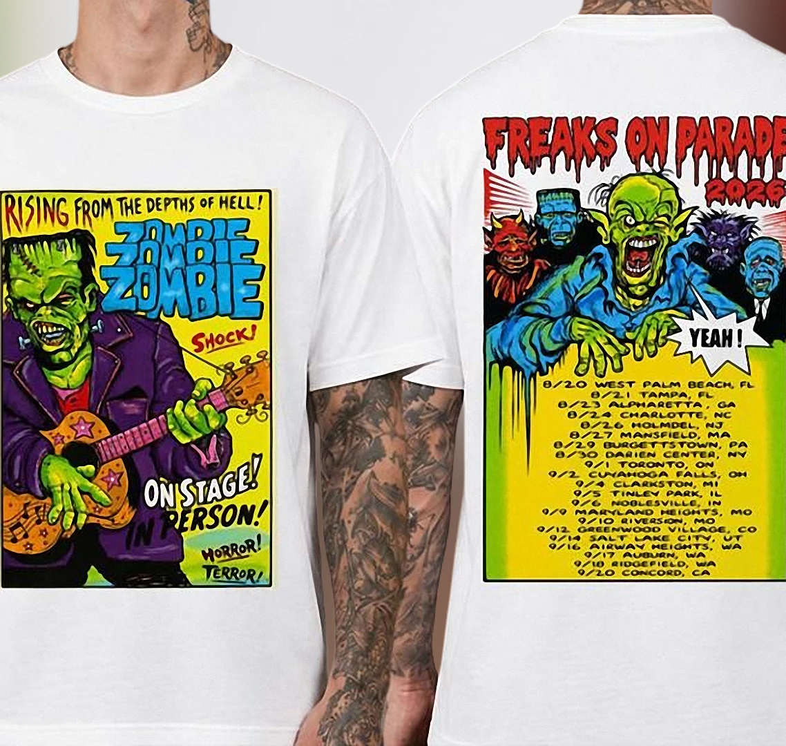 Freaks On Parade 2026 Tour Tee, Vintage Zombie Frankenstein Graphic Concert T-Shirt