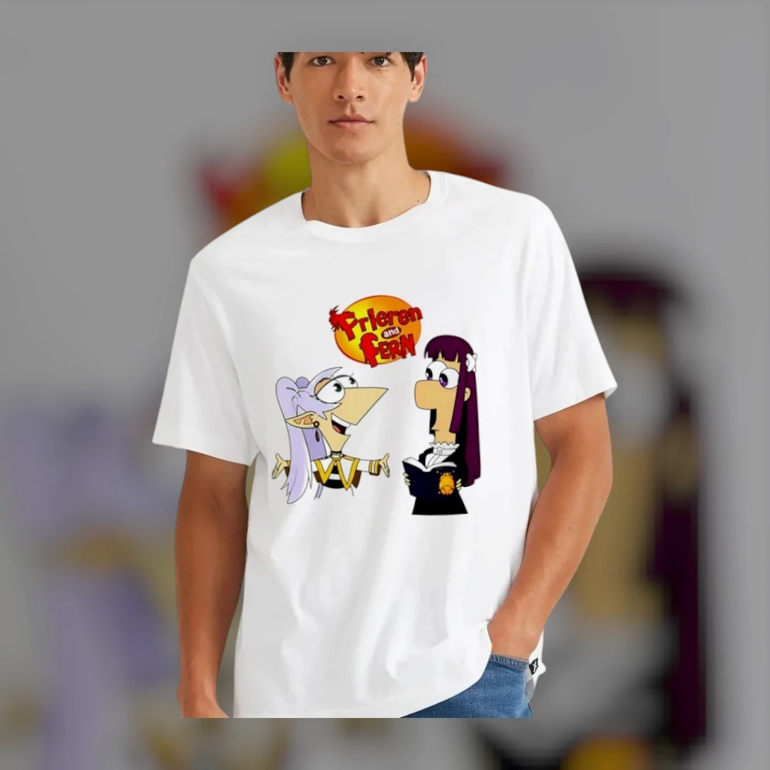 Frieren and Fern Phineas and Ferb Parody Tee Funny Anime Mashup Shirt