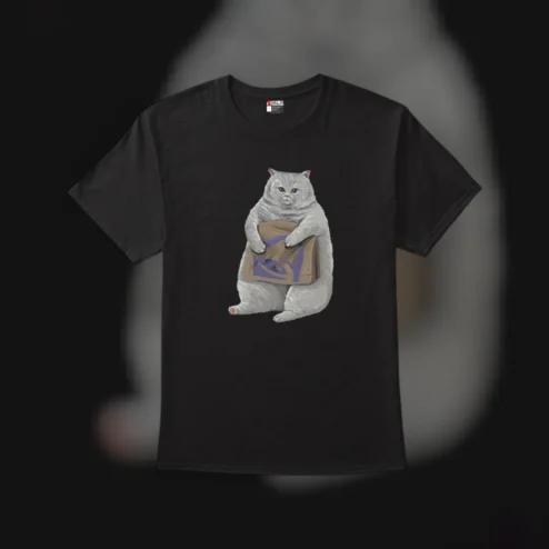 Funny Fat Cat Holding Cardboard Box Meme Tee Gift for Cat Lovers