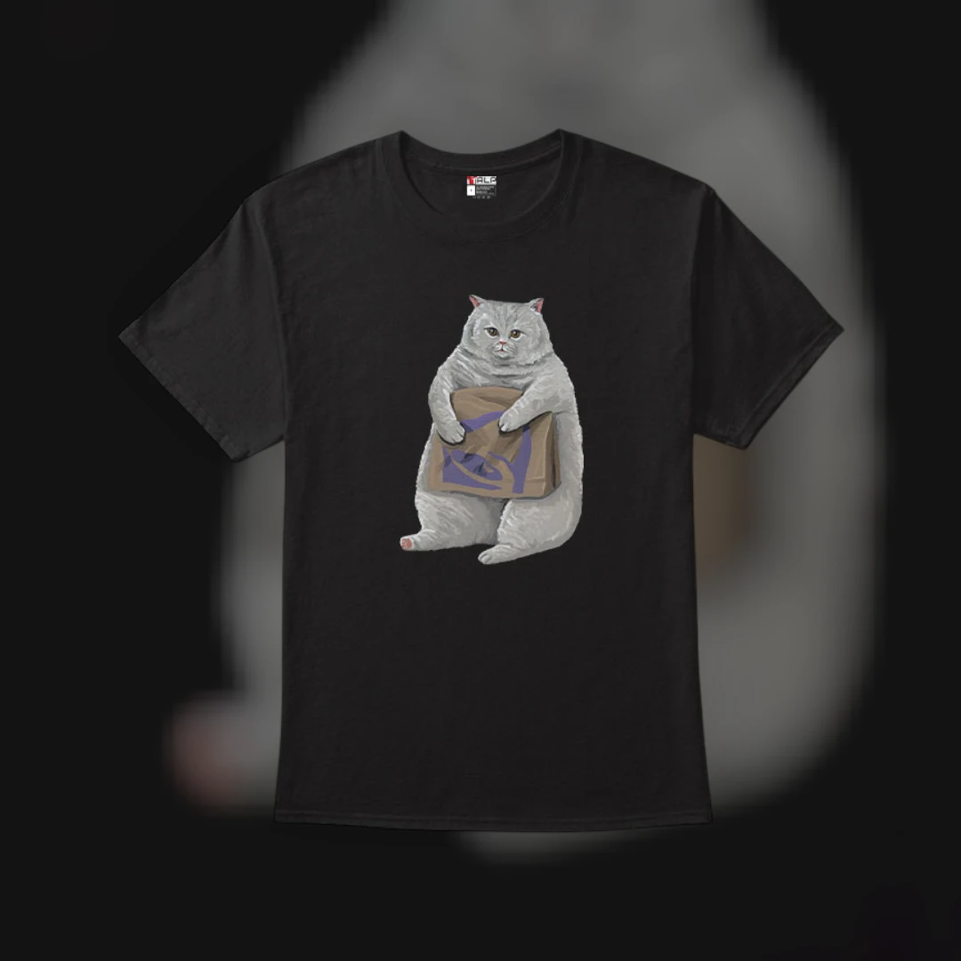 Funny Fat Cat Holding Cardboard Box Meme Tee Gift for Cat Lovers