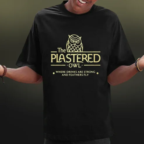 Funny Owl Shirt The Plastered Owl Bar Owl Tee Drinking Joke Novelty Graphic T-Shirt