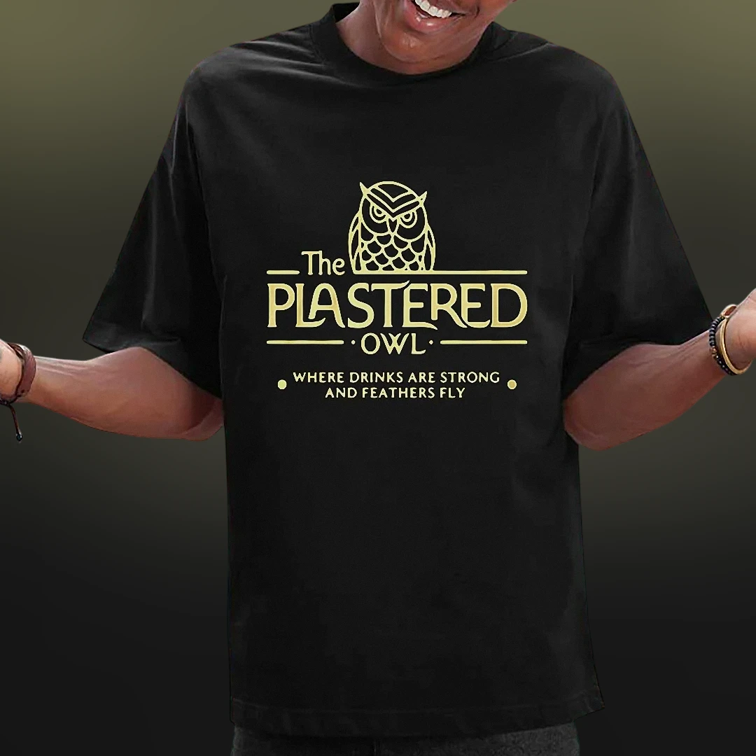 Funny Owl Shirt The Plastered Owl Bar Owl Tee Drinking Joke Novelty Graphic T-Shirt