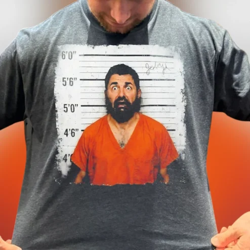 Funny Prisoner Mugshot Graphic Tee Vintage Jail Height Chart Photo Print T-Shirt