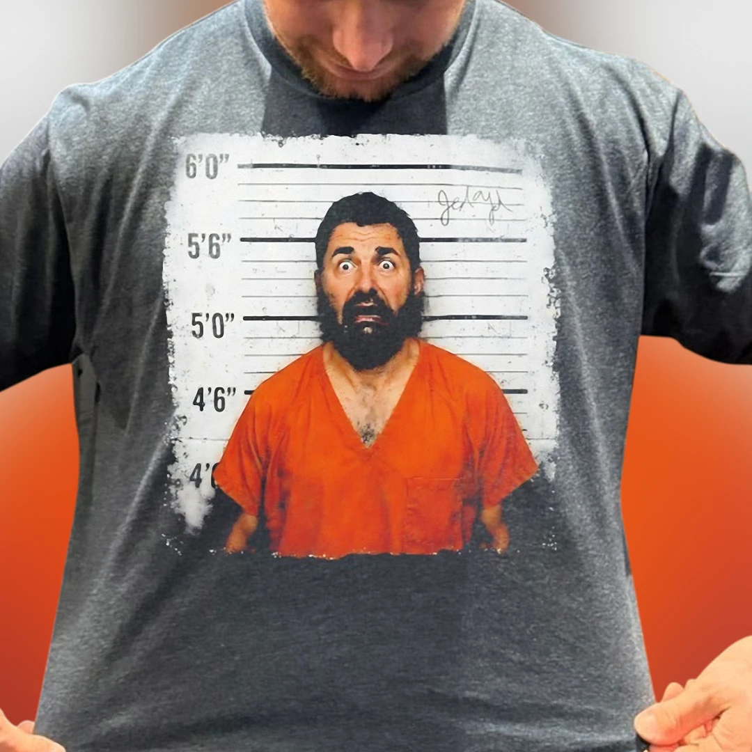 Funny Prisoner Mugshot Graphic Tee Vintage Jail Height Chart Photo Print T-Shirt