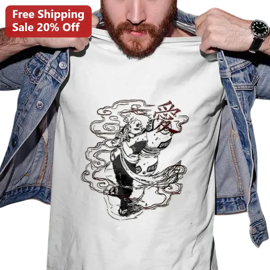 Gaara Tee Naruto Shippuden Kanji Love Symbol Sand Village Ninja Anime Shirt Gift for Otaku Fans