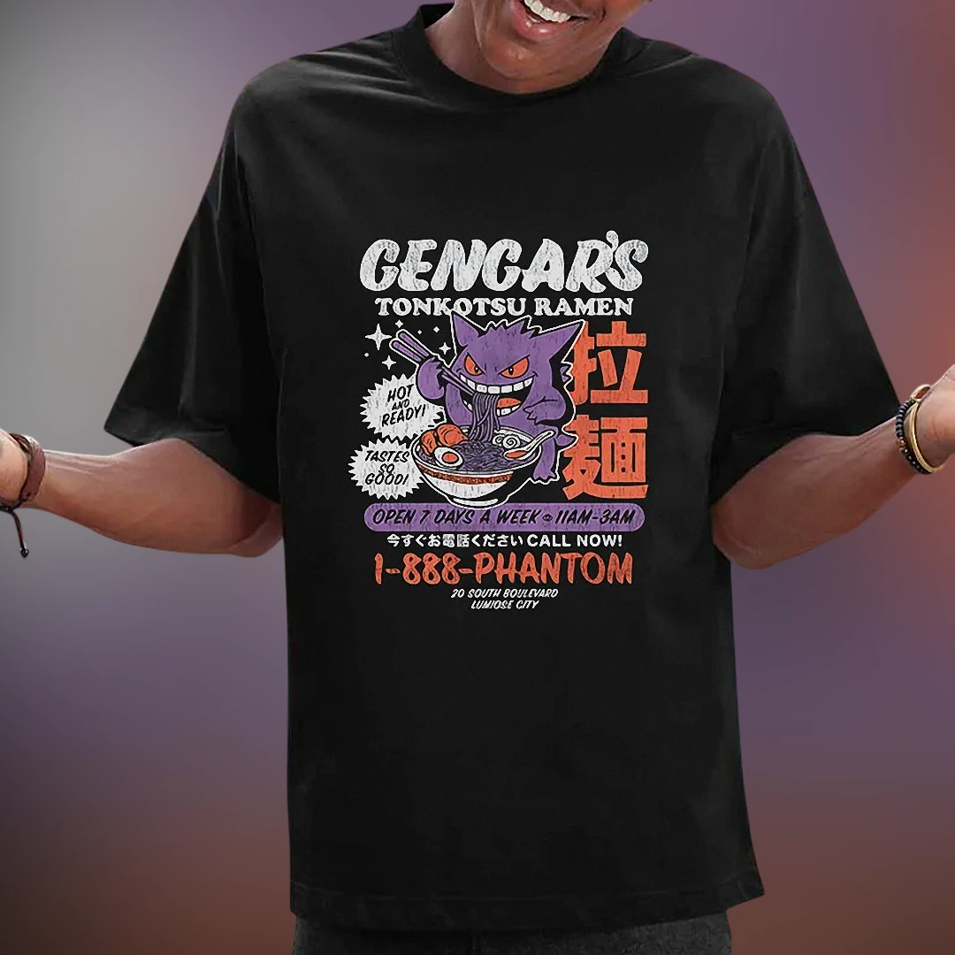 Gengar Tonkotsu Ramen Graphic Tee, Vintage Anime Japanese Streetwear T-Shirt, Pokemon Fan Gift