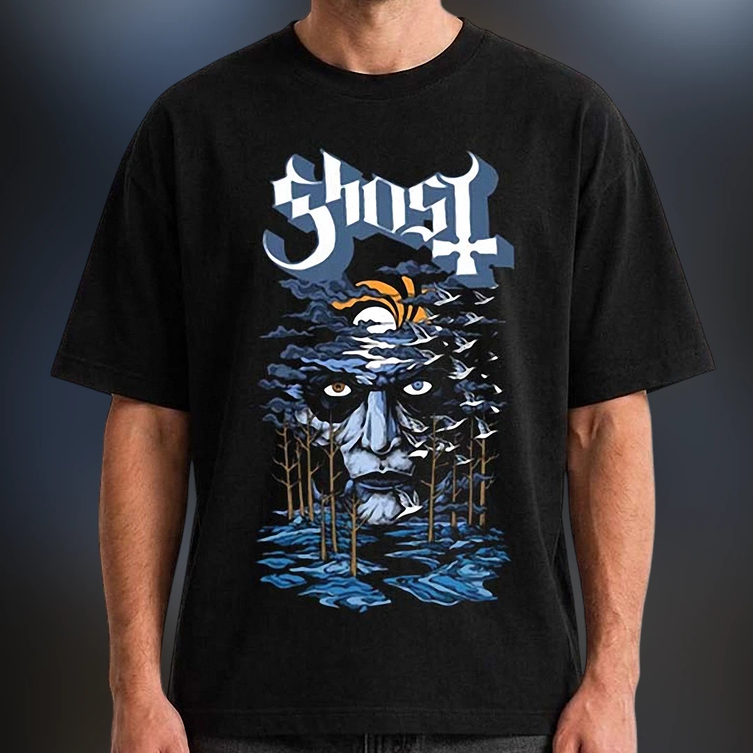 Ghost Band Graphic Tee Dark Forest Gothic Rock Black T-Shirt for Metal Fans